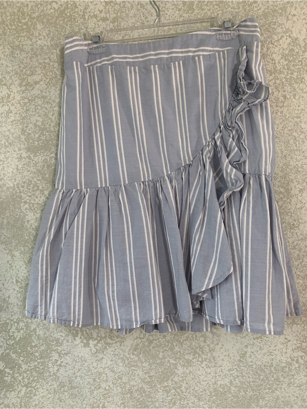 a new day Blue & White Striped Ruffle Wrap Style Skirt Cottagecore Large